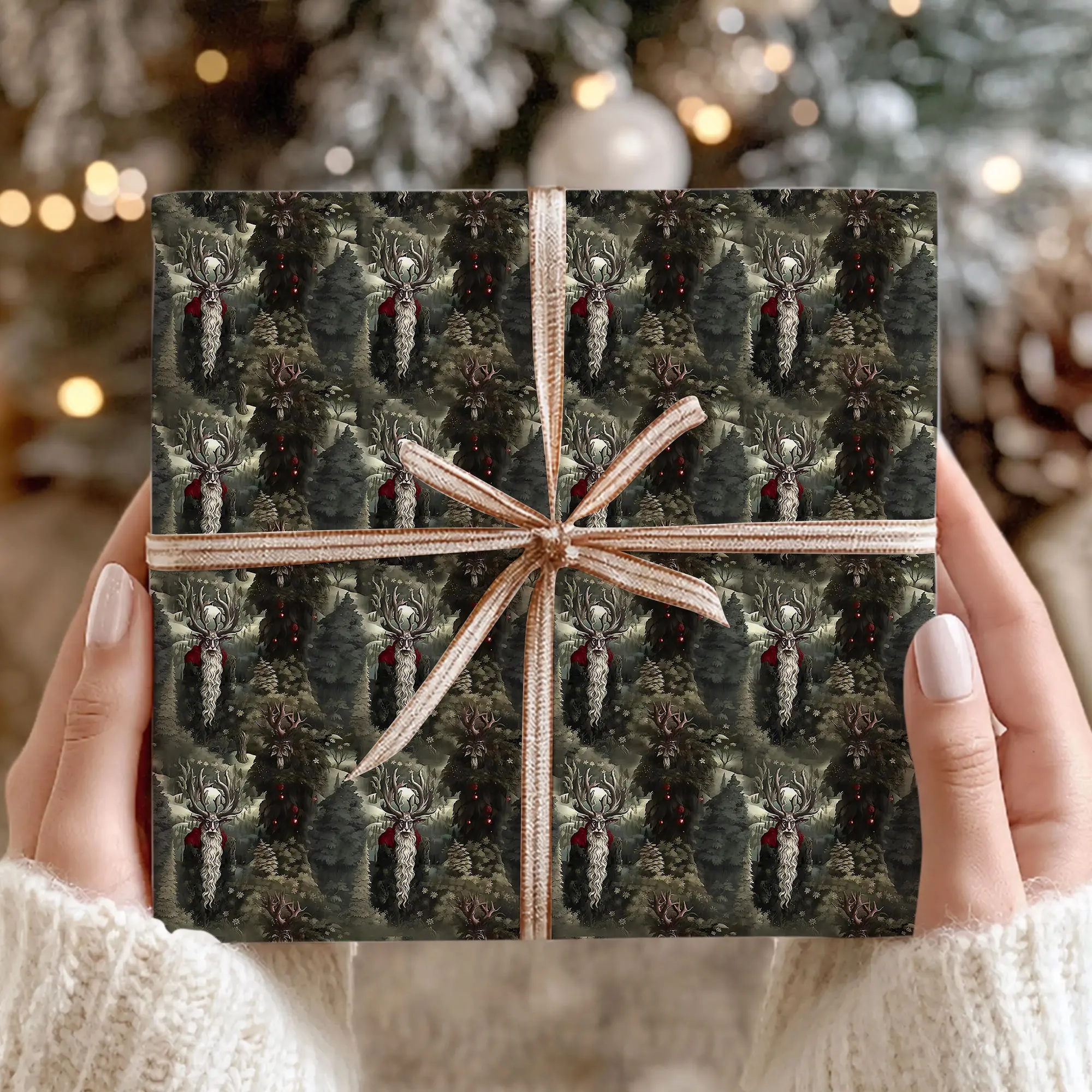 Night of the Krampus Wrapping Paper - Gothic Christmas Gift Wrap | Dark Forest Monster Paper for Xmas Gifts, Birthday Presents & Christmas Parties
