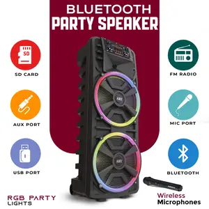 Wireless Bluetooth Party Speaker – Rechargeable, Loud, Deep Bass, TWS, Portable w/ Wheels, Handle, Includes Wireless Microphone & Remote Control