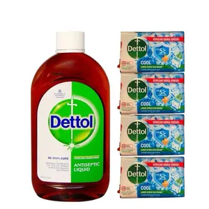 Dettol Antiseptic Liquid 550mL & 4 Cool Soap 100mL Each - Effective Antiseptic Solution for Home & Personal Use