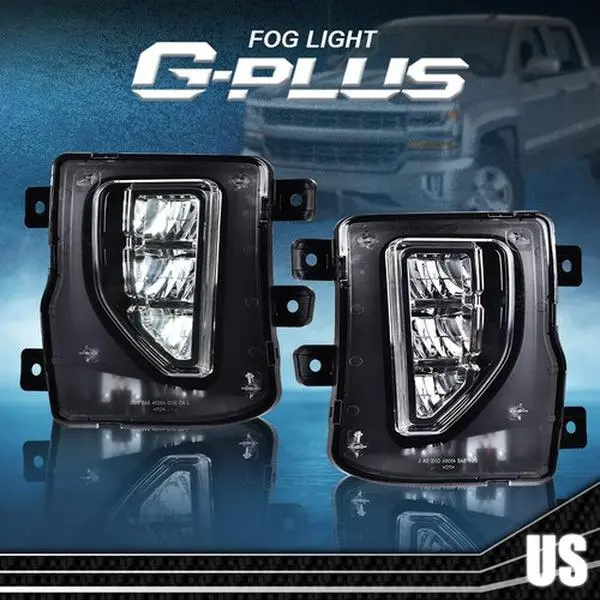 G-PLUS 2 x LED Car Bumper Fog Lights with Switch, Relay, Bezel & Screw - 1 Pair Set Custom Fit Chevy Silverado Accessories for 2016-2018 Silverado 1500, Night Visibility Truck Mods Lighting Upgrade