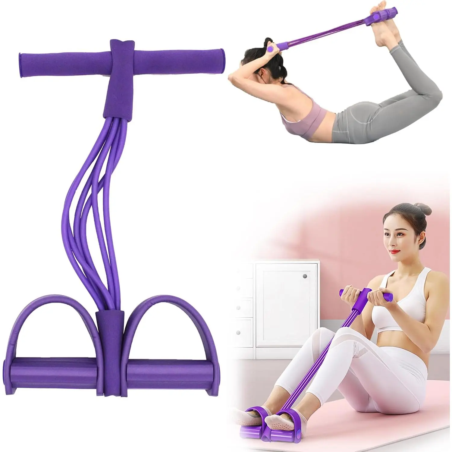 [2026] Multi-Function Tension Rope Band & Pedal Puller Resistance Band, 6-Tube Elastic Yoga Pedal Puller Resistance Band, for Abdomen/Waist/Arm/Leg Stretching Slimming Training