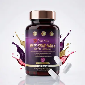 SanNuo Hair, Skin & Nails Supplement | Biotin 10,000 mcg with Fo-Ti Root & Reishi Mushroom – Herbal Beauty Formula for Hair Growth, Nail Strength & Skin Health, Enhanced Efficacy and Holistic Wellness – 60 Capsules