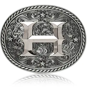 Western Cowboy/Cowgirl Initial Belt Buckle - Silver- Large, Letter Buckles For Men And Women H