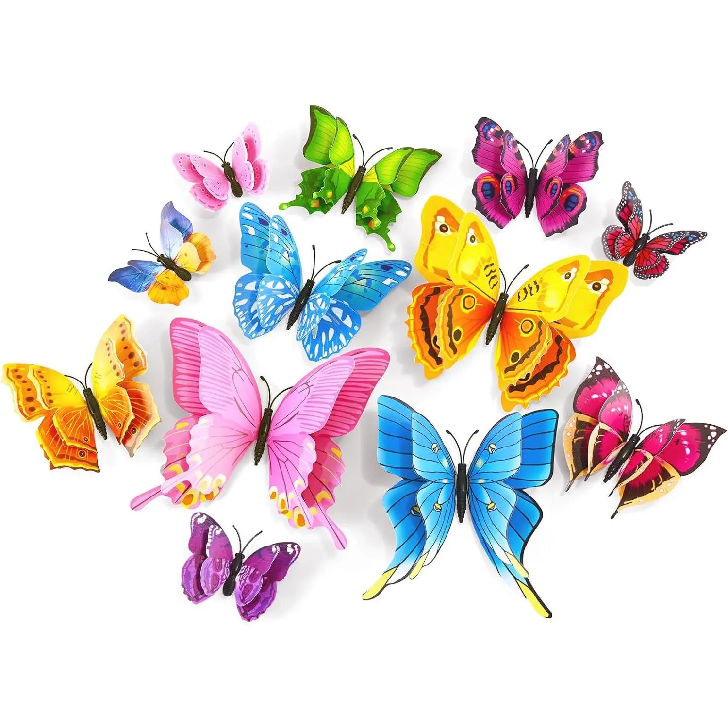 SAOROPEB 3D Butterfly Wall Decor, 24 Pcs Double Layer Butterfly Decorations for Party Decorations Locker Decor Refrigerator Decal, Reusable (Colorful)