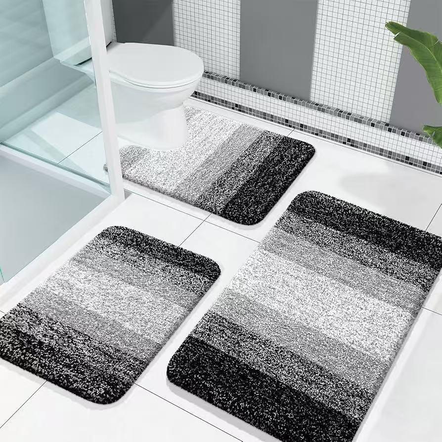 3PCS Soft Gradient Cashmere-like Bathroom Mat Set, Ultra-fine Fiber Super Water Absorbent Shower Rug, Non-slip U-Shaped Toilet Mat, Quick Dry Machine Washable