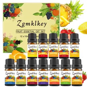 Fruity Essential Oil Set - Contains 12 premium essential oils suitable for diffusers and candle making, including scents such as strawberry, apple, pineapple, cherry, grape, and mango. Perfect for DIY projects and Christmas decorations.