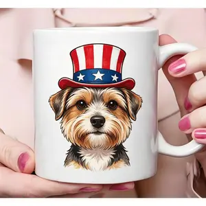 Humorous Patriotic Dog 11Oz Mug Featuring Fourth of July Independence Day Design with Stars and Stripes Pattern Unique Coffee Cup for Home Office Barbecue Party and Holiday Celebration