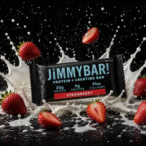 JiMMYBAR! Strawberry Creatine Protein Bar PLUS COLLAGEN - 20g Protein & 5g Creatine - Gluten-Free, Peanut free 12 & 24 Count Box - Tasty Treat with Natural Ingredients - Snack - Homemade Almond Butter Base