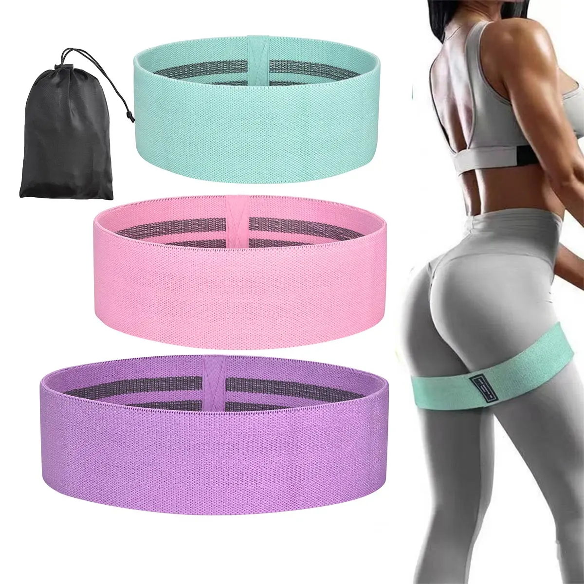 Yescom 3.15" Extra Wide Fabric Resistance Bands for Legs 3ct. (18-70lbs)