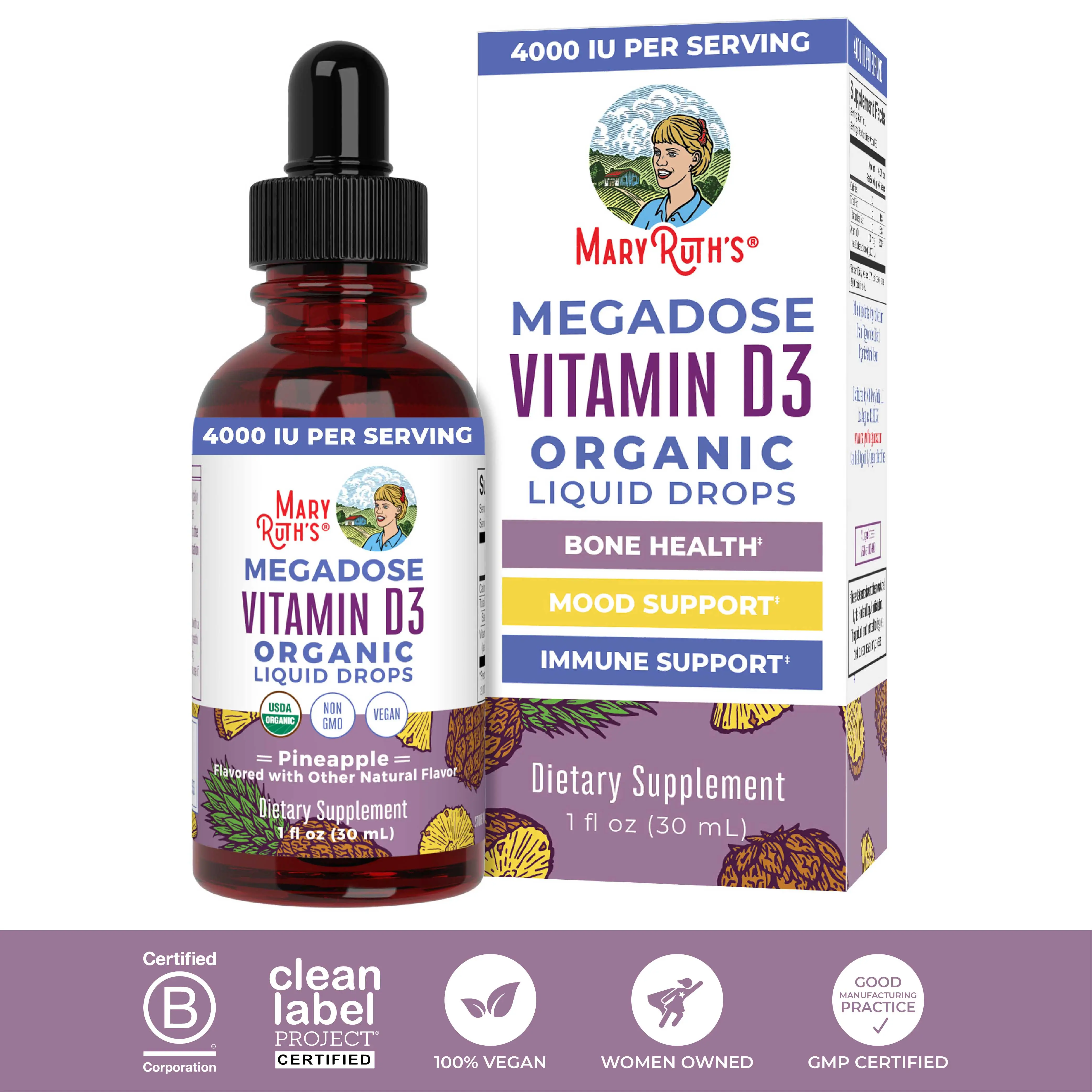 MaryRuth's Organic Vitamin D3 Liquid Drops - Megadose 4000 IU Vitamin D - Immune...