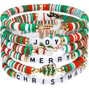 6 Pack Christmas Bracelets: Joy & Merry Candy-Style Stacks for Women & Teens -  Christmas Gifts -  3 to Adult