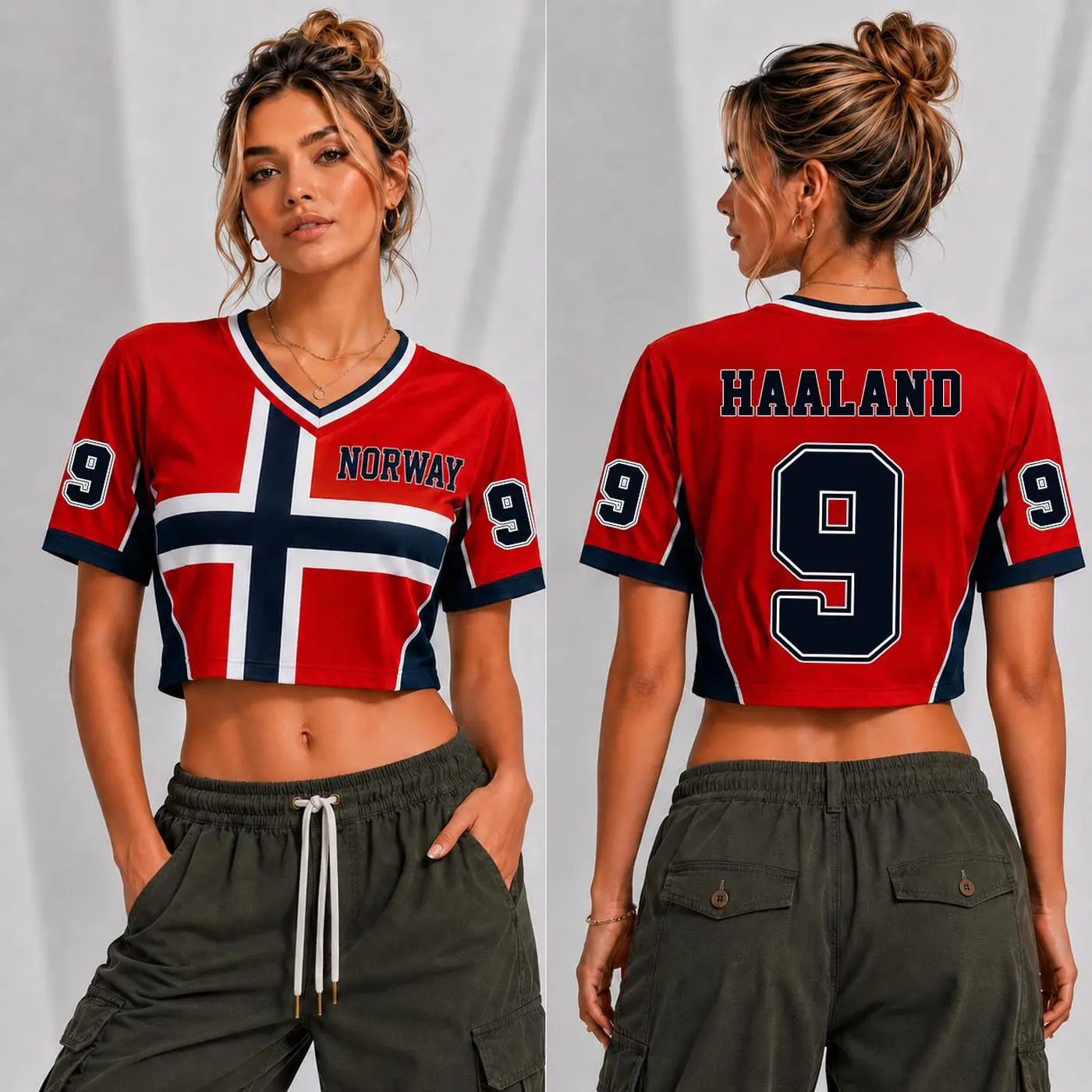 Personalized Norway Soccer Crop Jersey, Custom Back Name Number Norge Fan Shirt for Women