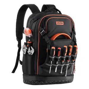 VEVOR Tool Backpack,  Heavy-duty Tools Storage Organizer Work Bags with Laptop Compartment & Molded Base, Electrician Jobsite Backpack for Electrician, Repairman, and HVAC Techs