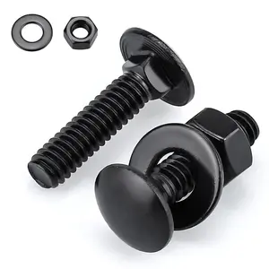 Glvaner (8 Sets) 3/8-16 x 1 Stainless Steel Carriage Bolts Screws Black and Hex Nuts & Flat Washers Black, Round Head Square Neck, 304 Stainless Steel 18-8, Full Thread Coverage