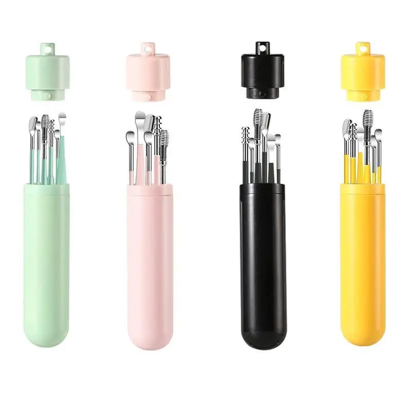 6 Counts Set Stainless Steel Earwax Removal Tool kit,With Stainless Steel Spiral Ear Massage Cleaning Tool,Mini Portable Ear Scope.