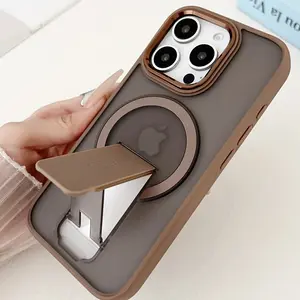 Magnetic Wireless Charging iPhone Case Protector - Luxury Matte Semi-transparent Stand with Metal Camera Ring Protective Shockproof Soft Buffer Hard Back Cover Casing for iPhone 16 15 14 13 12 11 Pro Max Plus Accessories