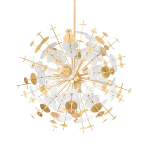 Large Gleason Sputnik Chandelier in Vintage Gold Leaf with Decorative Cast Glass Accents