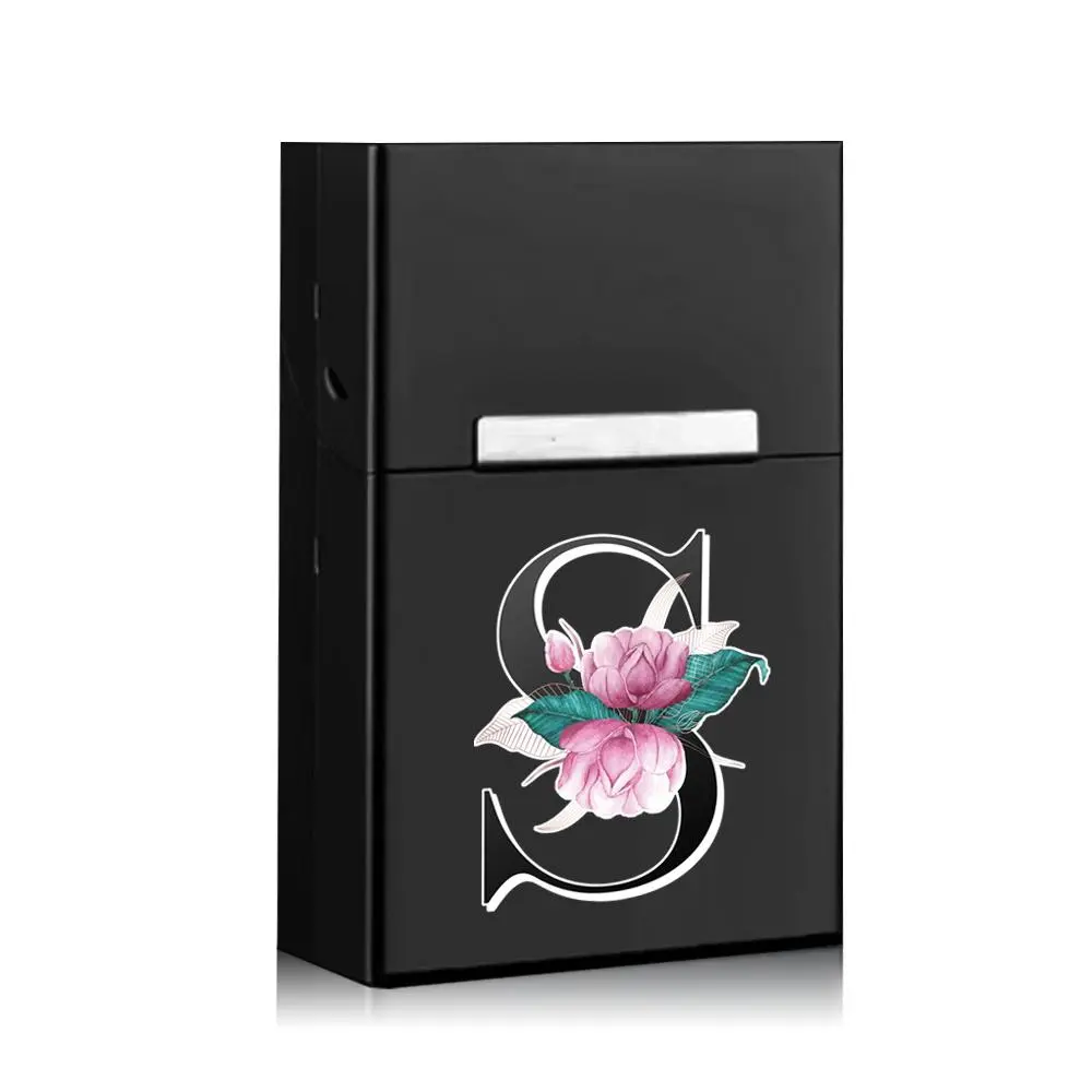 Flower & Rose & Letter Pattern Metal Cigarette Case, Portable Magnetic Buckle Cigarette Storage Container, Large Capacity Storage Box for Daily Use, Gift, Lighter, Durable Metal Box