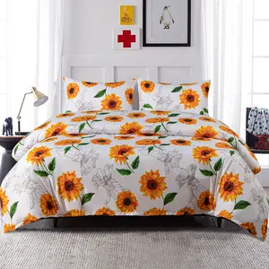 Bedsum 2/3 Pieces Microfiber Duvet Cover Set,Ultra Soft Sunflower Printed Comforter Cover Set with Zipper Closure