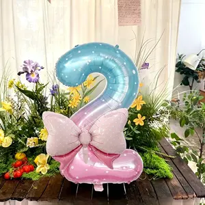Gradient Starry Number Balloons Set, Polka Dot Bow, 32 Inch Numbers 0-9, Birthday Party Decor, Anniversary Celebration, Festival Decoration