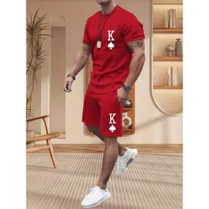 Men's T-shirt tennis shirt paired with round neck vacation short sleeved two-piece set gymnastics casual wear