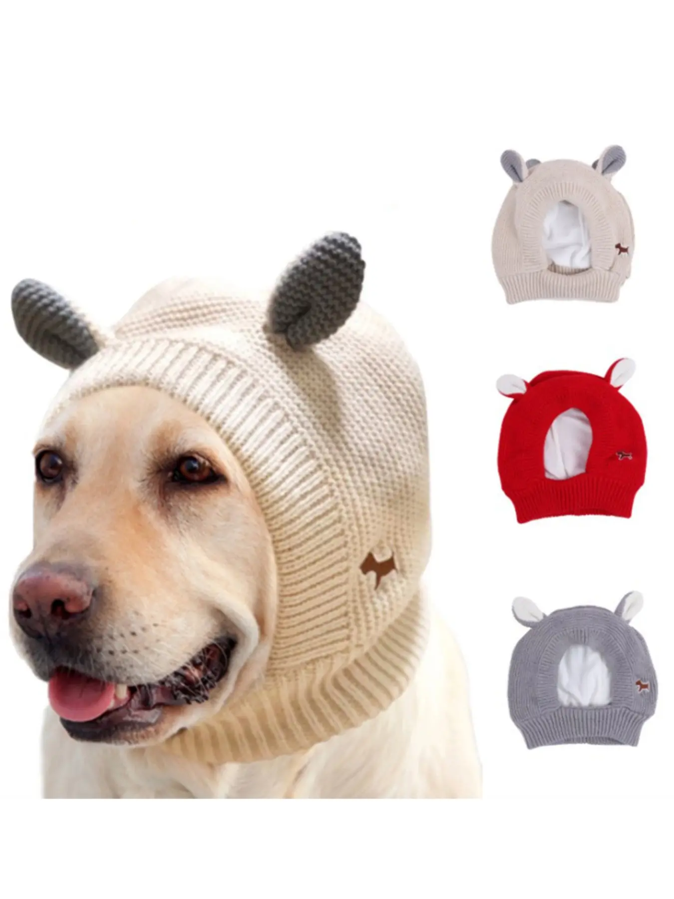 Pet Head Cover Puppy Autumn Winter Rabbit Ear Fleece Knit Large Dog Golden Retriever Warm Windproof Hat, Cozy Pet Accessory for Cold Weather