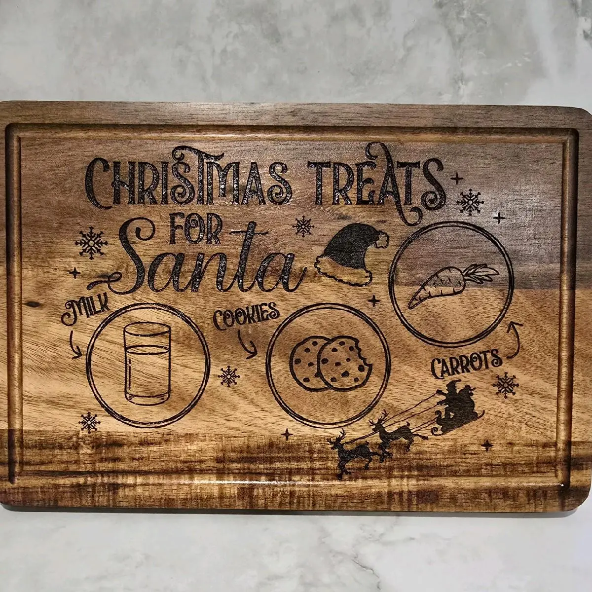 Customizable Santa Milk & Cookie Tray - Wooden Tray with Christmas Theme, Includes Carrots, Still Image, and Cookie Designs - Bakeware