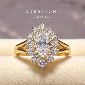【#99 MKZ】Classic Marquise-Cut 1.5-Carat Lab-Created Gmstone Women's Engagement/Proposal Ring