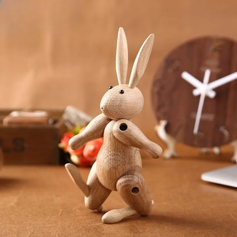 Solid Wood Rabbit Home Decor,Pure Handwork-wooden-Puppet Rabbit Ornament, Home Decoration Wooden Crafts,Modern High End Wooden Sculpture,Realistic Wood Carving Texture, and As A Tabletop Art Piece,Puppet Figurine,Valuable Gifts