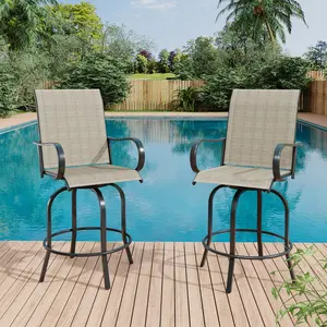 All-Weather 360° Swivel Patio Bar Stools Set of 2 – High Back & Armrests – Bar Height Outdoor Chairs for Terrace, Deck, Backyard, Garden – Durable Textilene
