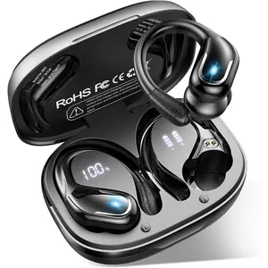 Earbud,  5.3 Headphones Pure Bass Sound with Earhooks, 75H  Over Ear Headphones with Dual-LED Display, IP7  Earphones Built-in Microphone for Running