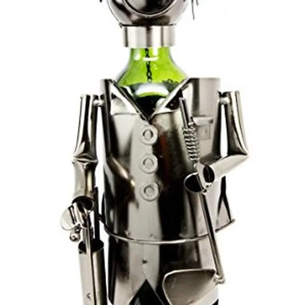 Ebros Handmade Recycled Metal Professional Golfer Figurine with Golf Club & Caddy Bag Wine Bottle Holder Caddy, 13.5"H Home Decor - Great Centerpiece, Wine Cellar Decor Gift for Loved Ones