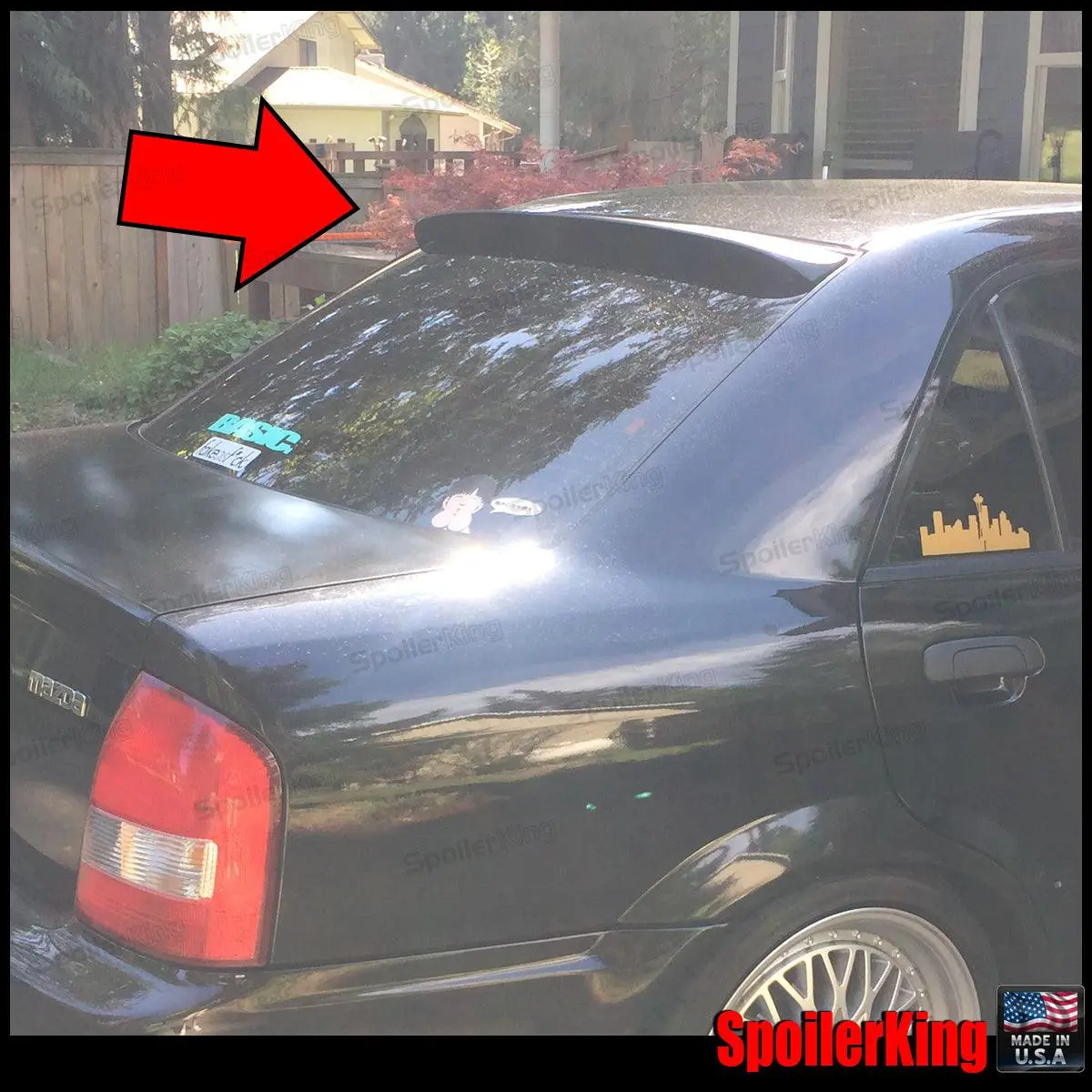 Mazda Protegé 1999-2003 Large Size Aerodynamic Rear Window Roof Spoiler - XL (380R), Polyurethane, Aesthetic Flare, Downforce Adder, Flush Fit, No-Drill, Self-Adhesive Tape, Easy Installation, Unpainted