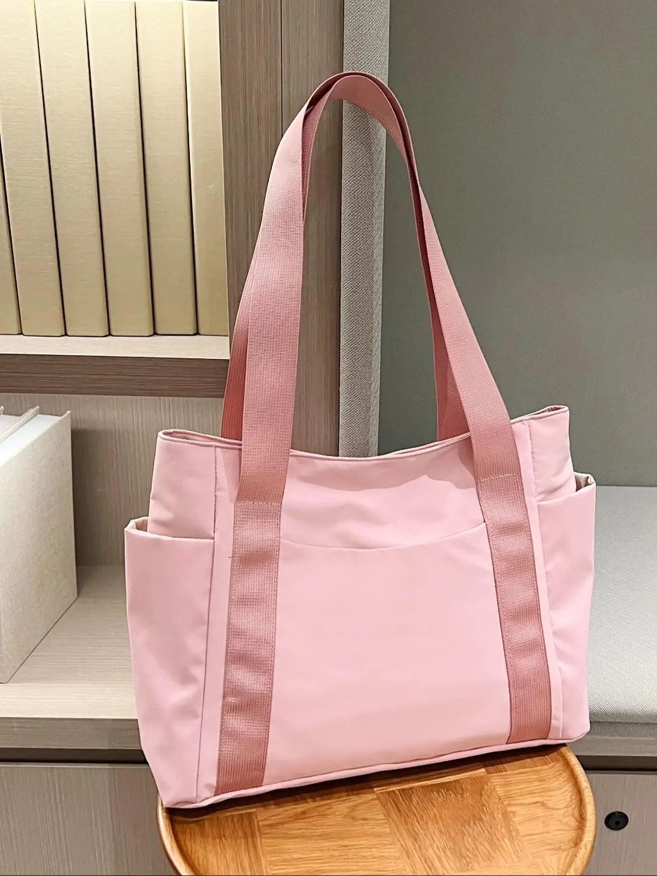 1 Piece Simple Solid Color All-match Large Capacity Tote Bag, Casual Versatile Zipper Shoulder Bag, Female Trendy Commuter Bag for Daily Used