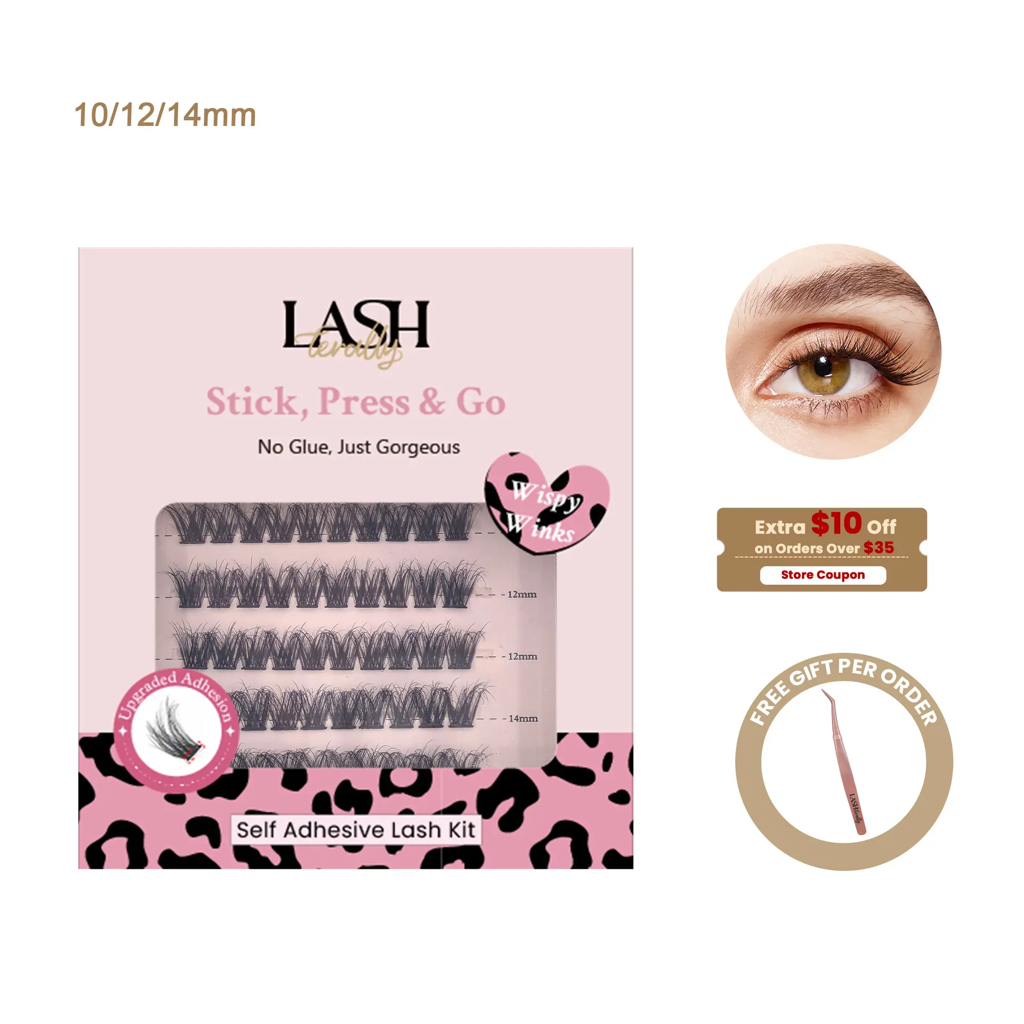 Lashterally Wispy Winks Self-Adhesive Wispy Lashes Kit - Glue-Free DIY 5D D-Curl DD Curl Thick Natural Cosmetic False Eyelashes, 90 Clusters (10mm/12mm/14mm) Compact Lash Extensions for Adults, Summer Essentials False Eyelashes & Adhesives