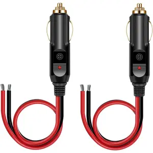 2 Pack Heavy Duty 13AWG Male to Cigarette Lighter Male Plug, 12V Car Power Adapter Replacement Plug with LED Lights and 20A Fuse (1.5FT)