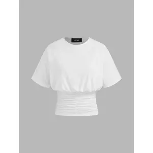 Cider Women's Solid Ruched Short Sleeve Round Neck Tee (Size 2-10)