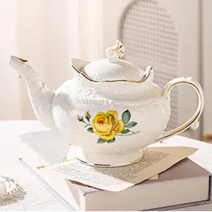 Vintage Rose Pattern Ceramic Teapot, 1 Count Exquisite Retro Teapot, Tea Making Tool for Home Office Use, Gift for Friend & Family