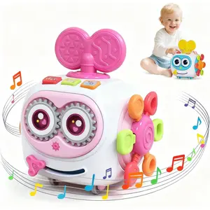 Toys for 1+ Year Old Girl, Musical Busy Cube for Toddlers 1-3 year old, Montessori 6-in-1 Activity Cube with Lights & Sounds, Wheels for Tummy Time & Crawling Training, Birthday Gifts for Baby Girl
