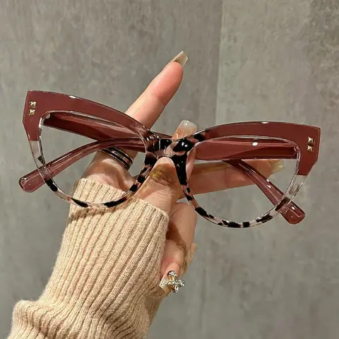 Fashion Colorblock Cat Eye Reading Glasses for Women, Metal Rivet Decor, Suitable for Computer Phone Screens, Unisex Vintage Eyewear, Fashion Eyeglasses, Trending Eyeglasses, Stylish Eyeglass, Eyeglass Frames, Fashionable Frames Glasses