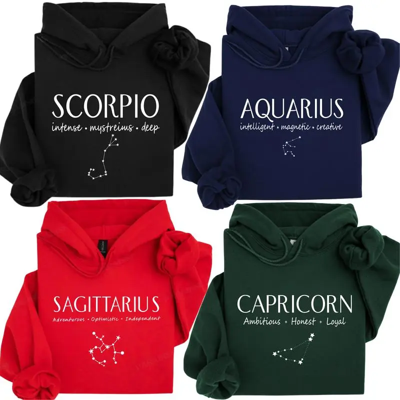 12 Zodiac Constellation Hoodie Collection, Minimalist Astrology Sweatshirt for Women, Horoscope Star Sign Pullover, Cozy Celestial Graphic Hoodie, Unique Birthday Gift for Astrology Lovers - AL