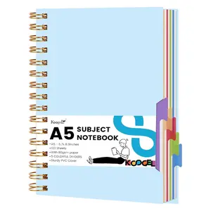 Spiral Notebook with Tabs, 5 Subject Spiral Notebook College Ruled with Removable Dividers, 200Pages Lined Journals for Women Journals Note Taking Work School Gifts, 5.7x8.3 Inch, Blue