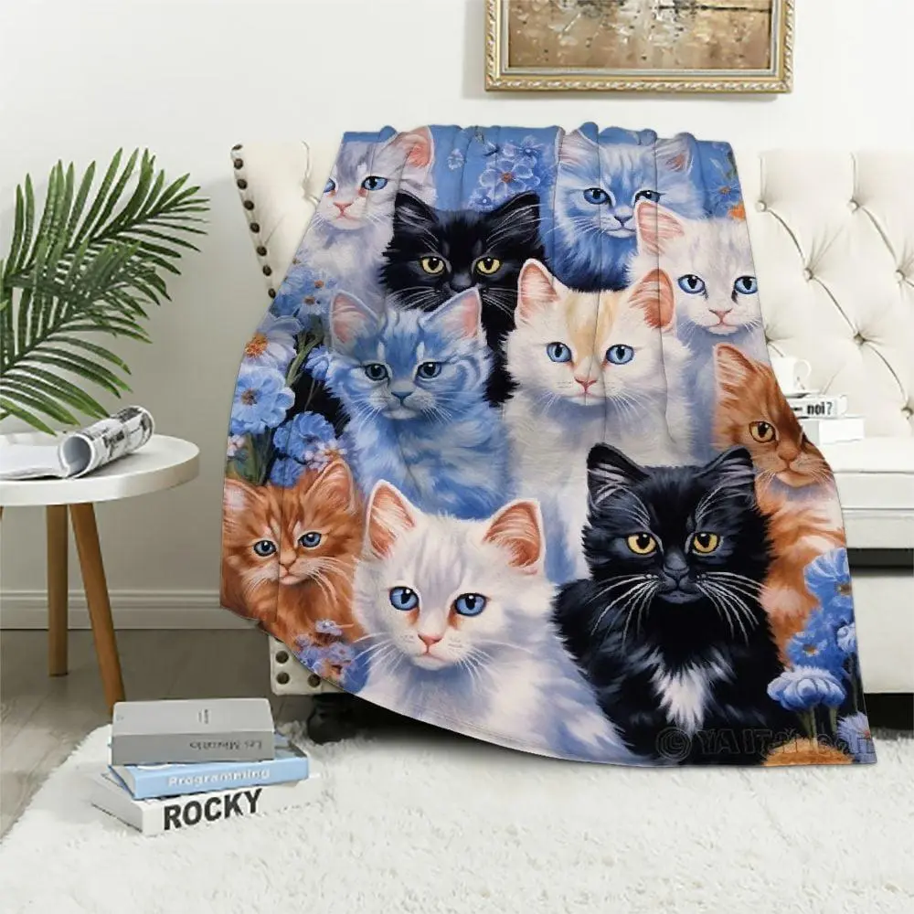 ONETECH Collage Kitten Blanket for Bed, Throw Blanket for Unisex and Kids - Super Soft Plush Cat Blankets for Cat Lovers Cats Print Throws Blankets - Queen Size Blanket