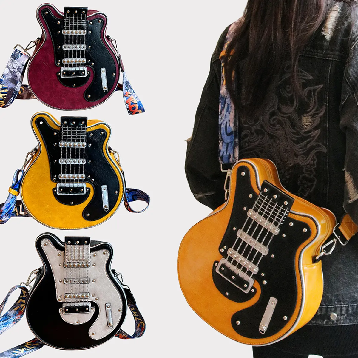 Unique Creative Y2K Hot Girl American Retro Guitar Shape Bag Bass Guitar Shaped Bag Single Shoulder Crossbody Bag
