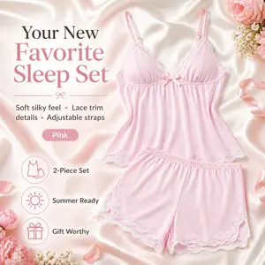 Landa Women’s Lace Trim Cami & Shorts Pajama Set| Soft 2-Piece Sleepwear PJs, Comfy Summer Lounge Set, Mother’s Day Gift Ideas tiktokshopspringglowup