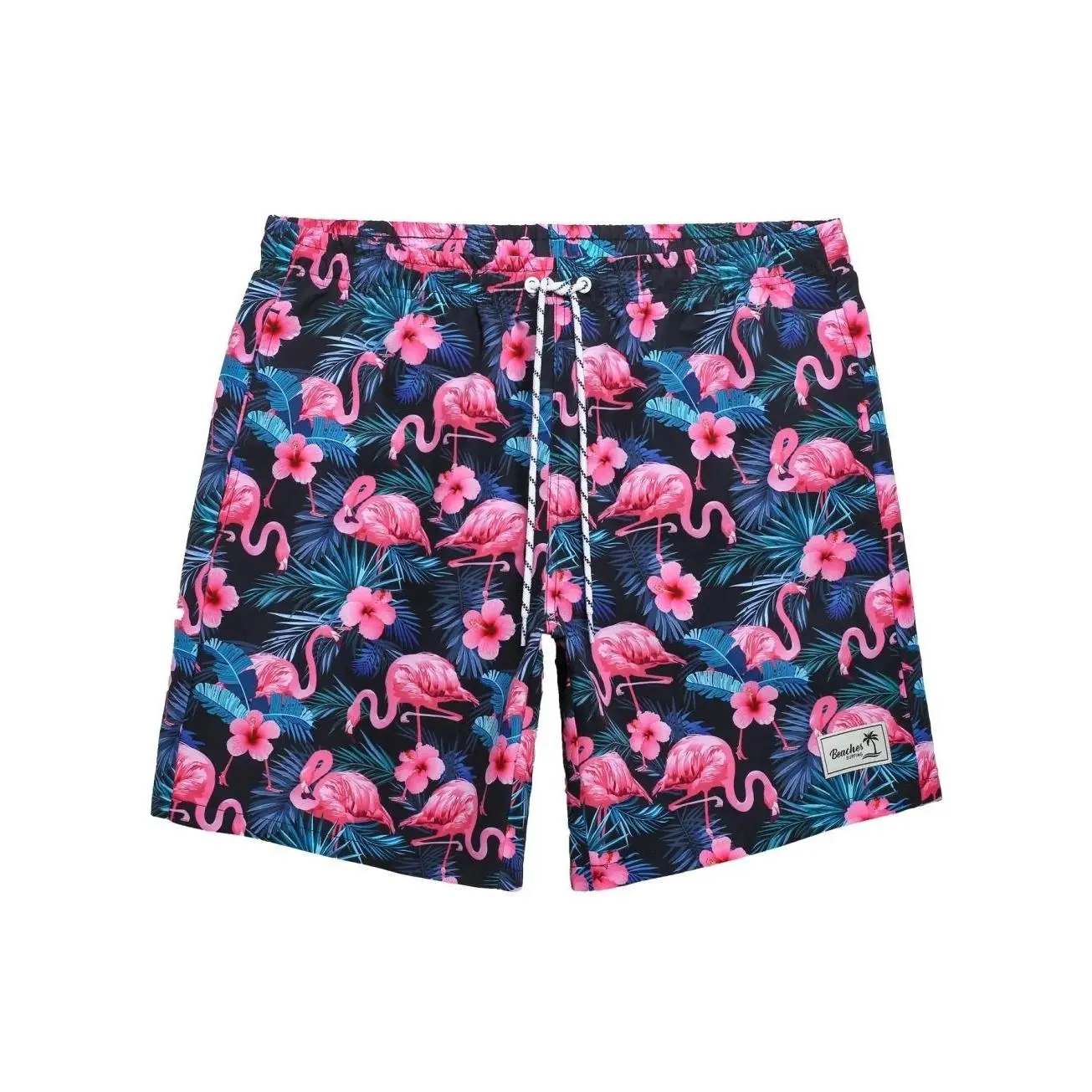 Men's Floral Print Flamingo Shorts, Regular Fit Casual Comfy Swim Shorts for Summer, Men's Shorts for Beach Vacation, Swimwear Shorts