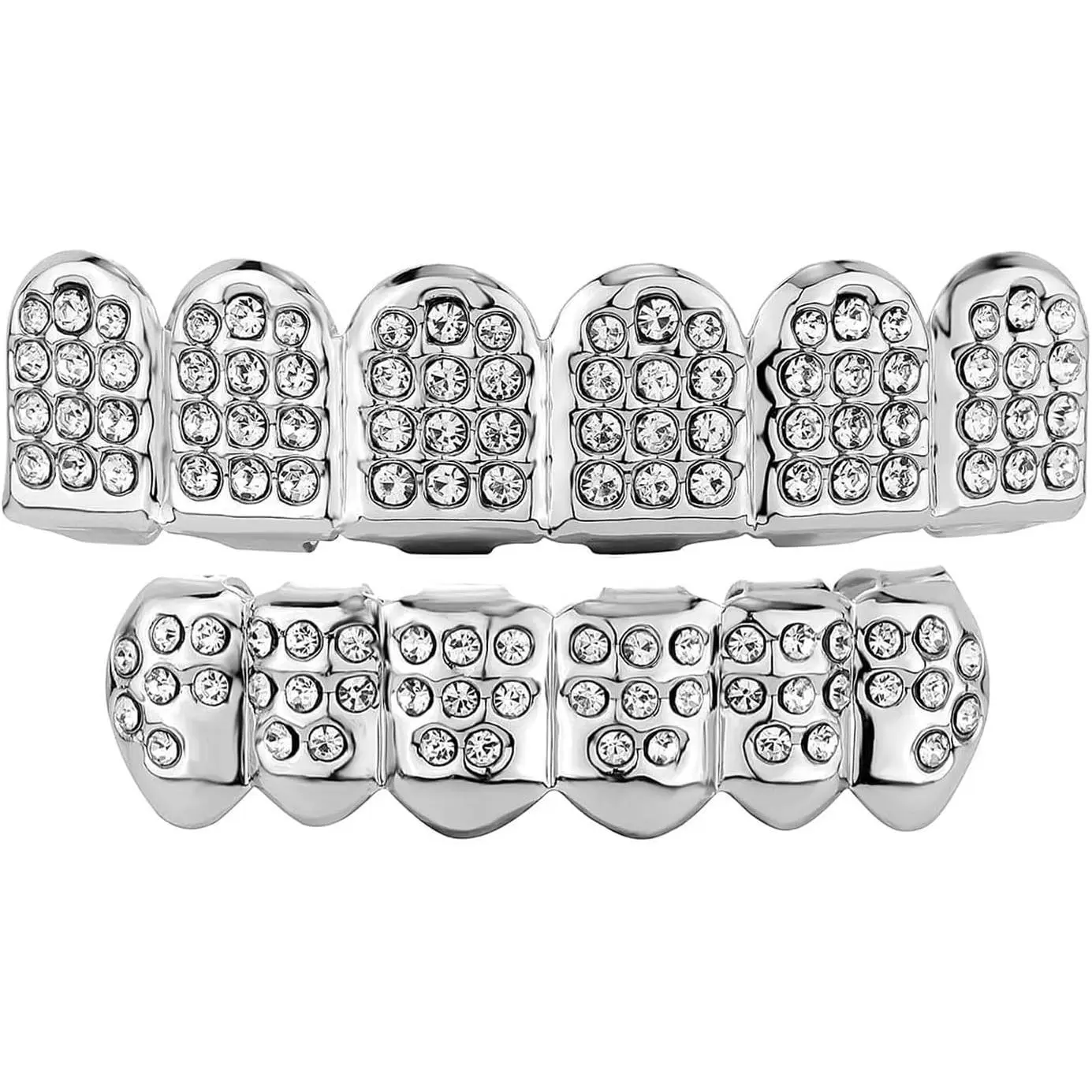 JINAO Diamond Grills for Your Teeth 14K Gold Plated Iced Out Mouth Teeth Grillz Top Bottom Tooth Caps Hip Hop Bling New Gold Silver Grill for Men Women Costume Jewelry