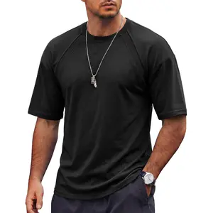 JMIERR Mens T-Shirt Casual Stretch Crewneck Short Sleeve Tees Gym Workout Ribbing Shirts