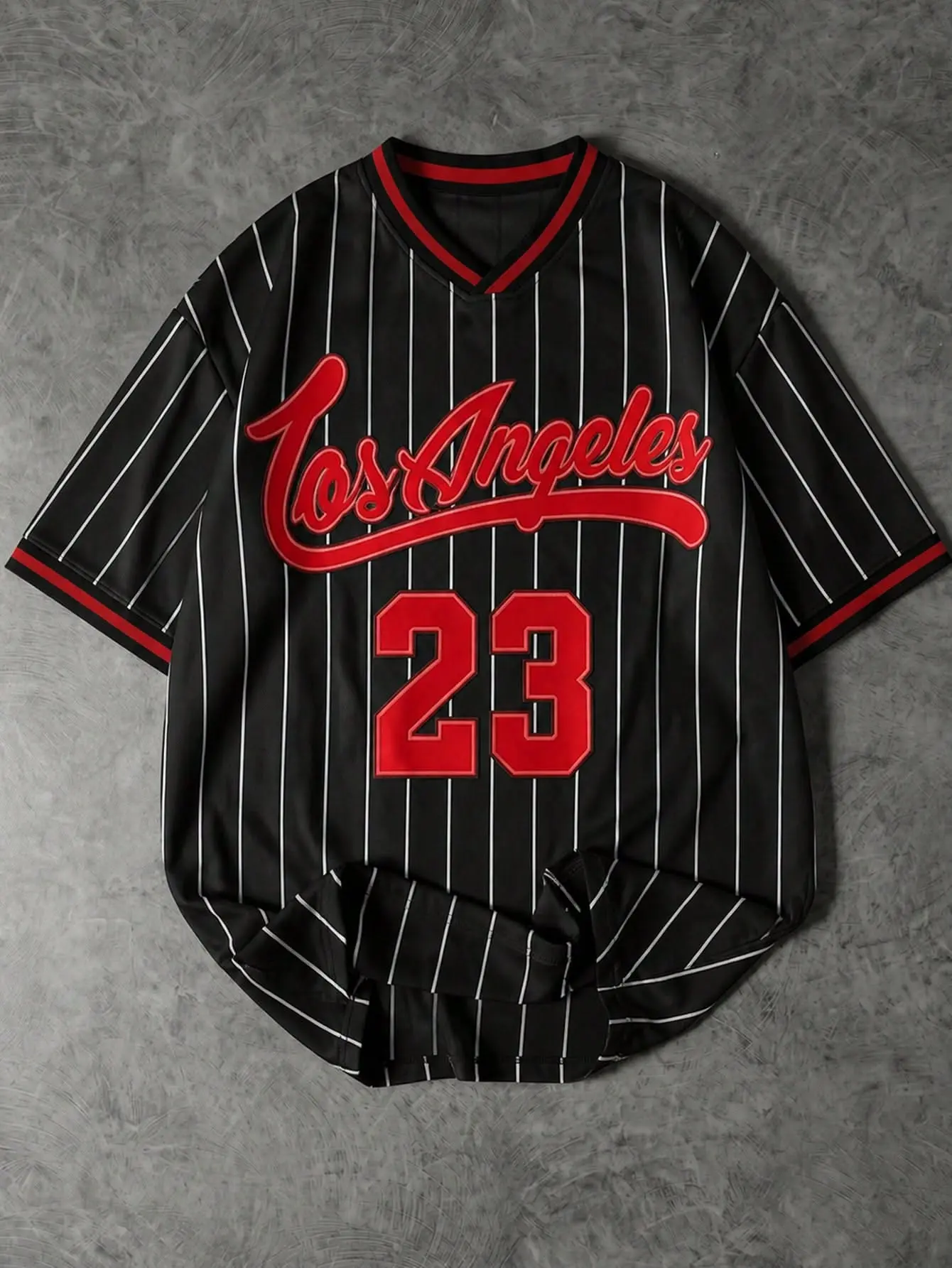 Men's Vintage Black Pinstripe Baseball Jersey – Retro V-Neck Athletic Shirt | Breathable Casual Streetwear Tee