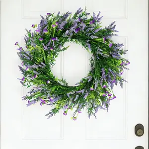 Spring Lavender Artificial Flower Ring - The Perfect Choice for Spring, Summer and Autumn Decorations | Suitable for front doors, home walls, weddings, festivals, farmhouse vacation flower rings, indoor and outdoor door hanging decorations